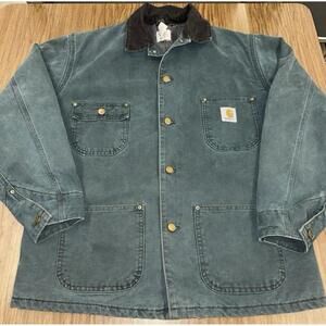 Vintage Carhartt Blanket Lined Chore Jacket USA Union Made Medium Forest Green
